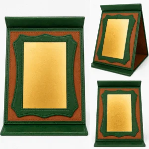 Plaque Honorifique Personnalisable en Simili-Cuir Vert avec Plaque Métallique Dorée