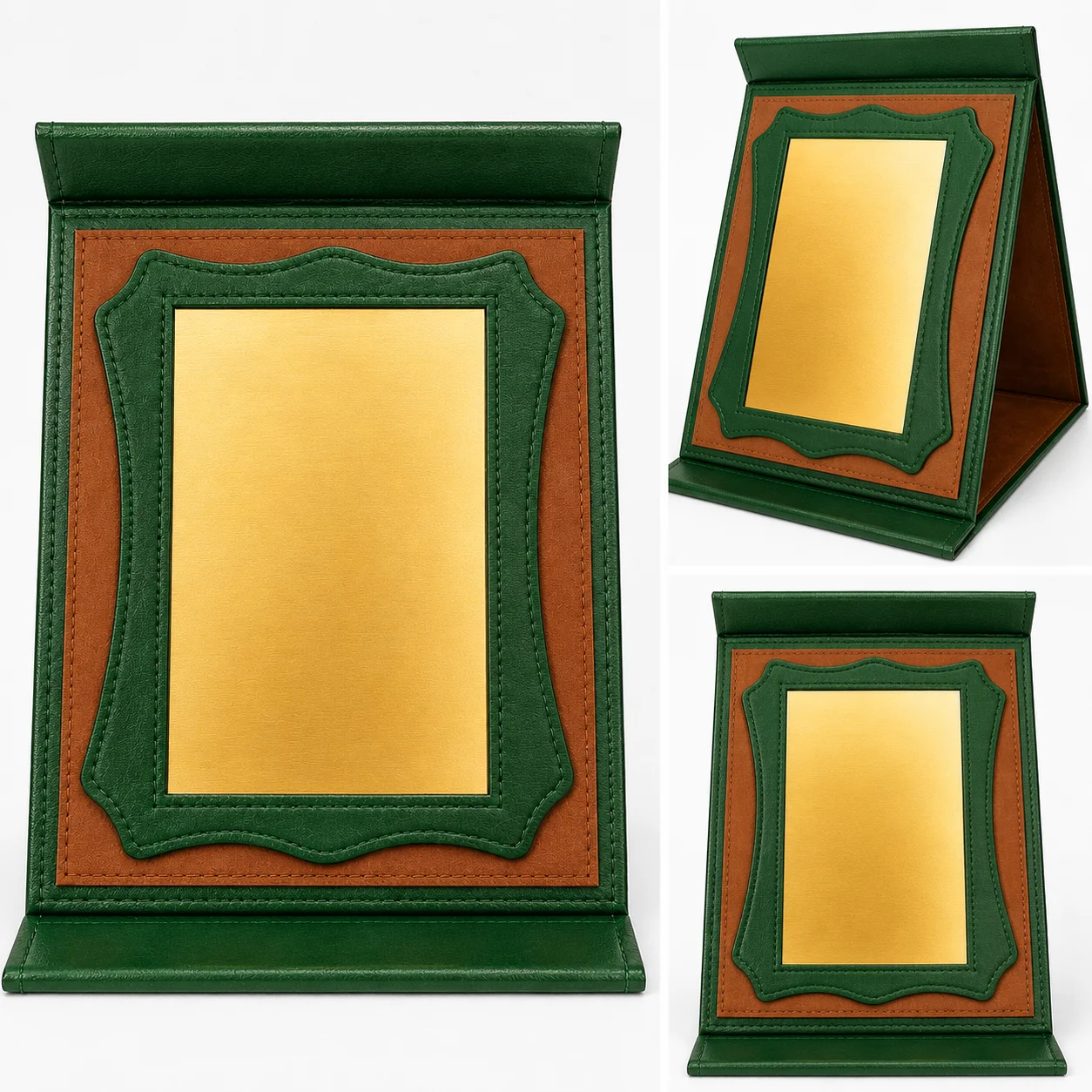 Plaque Honorifique Personnalisable en Simili-Cuir Vert avec Plaque Métallique Dorée