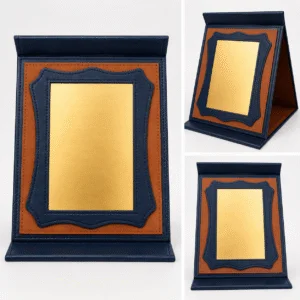 Plaque Honorifique Personnalisable en Simili-Cuir avec Plaque Métallique Dorée