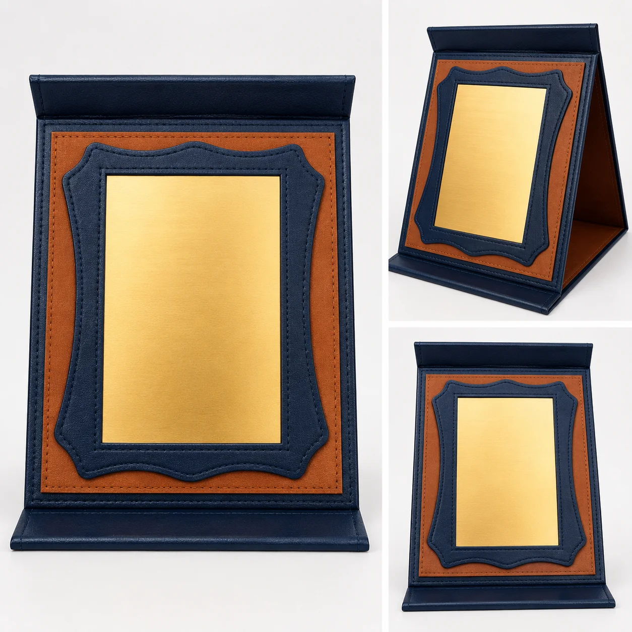 Plaque Honorifique Personnalisable en Simili-Cuir avec Plaque Métallique Dorée