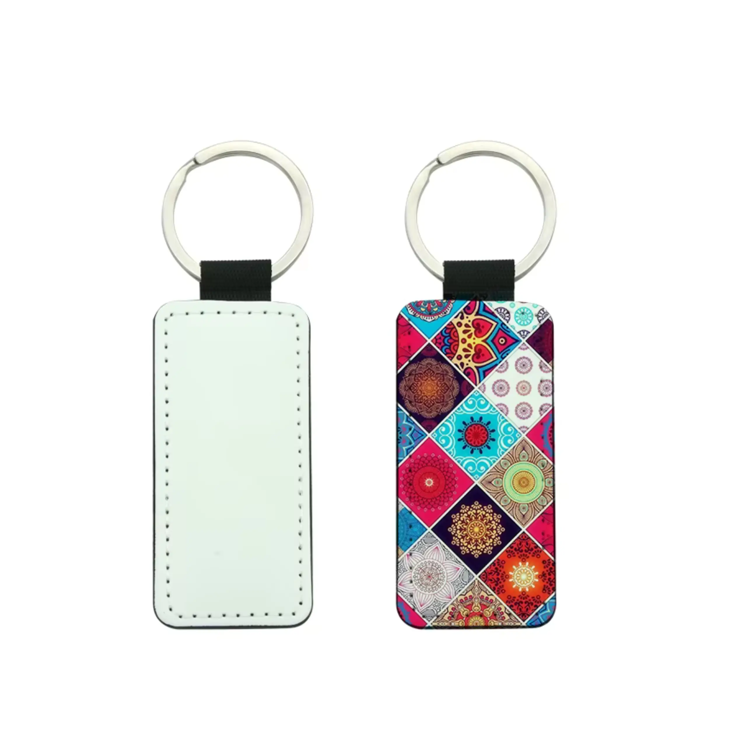 Porte-Clés Rectangulaire en Cuir PU pour Sublimation Face Blanche Dos Noir