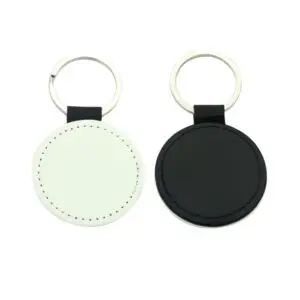 Porte-Clés Rond en Cuir PU pour Sublimation – Face Blanche Dos Noir