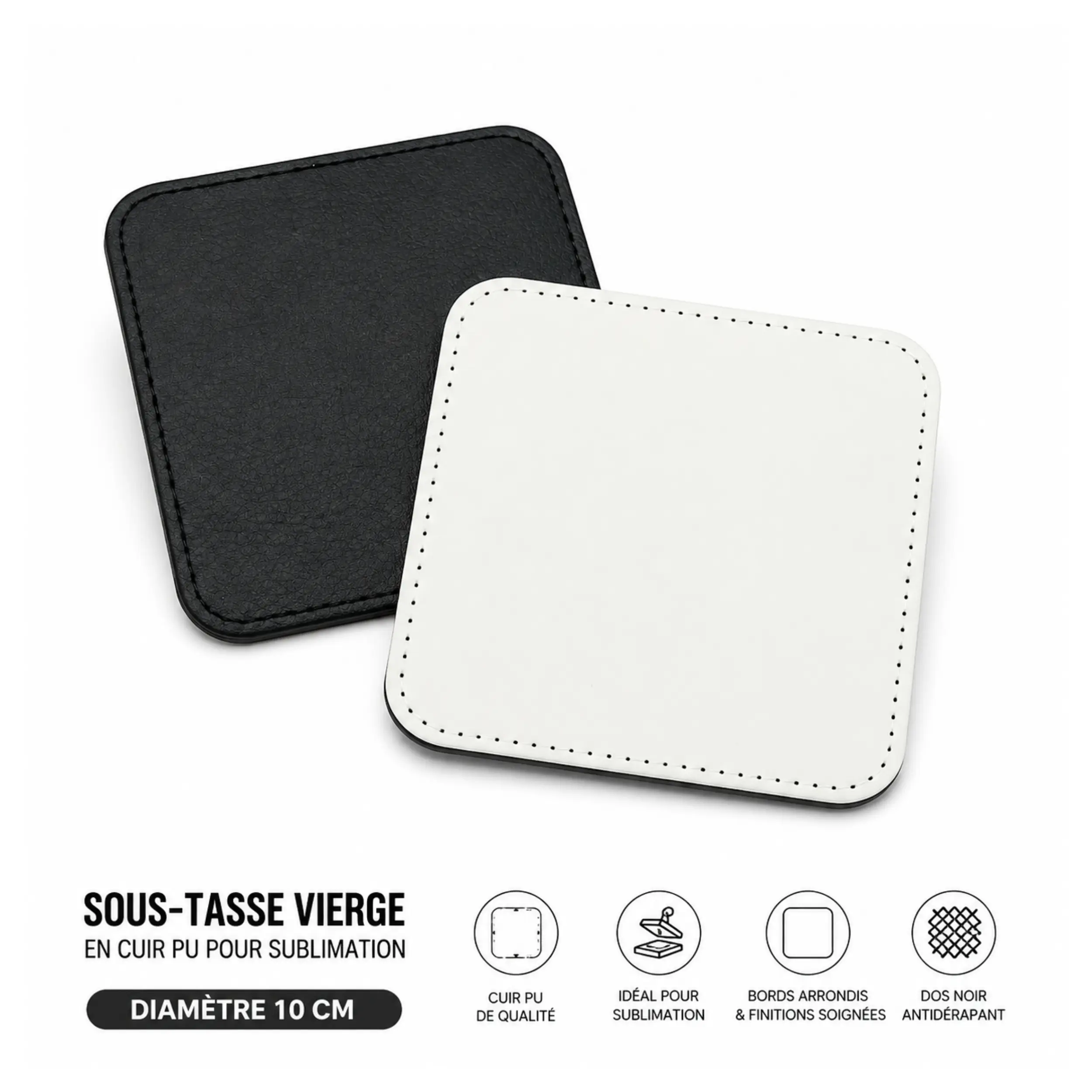 Sous-Tasse Carré en Cuir PU pour Sublimation 10 × 10 cm